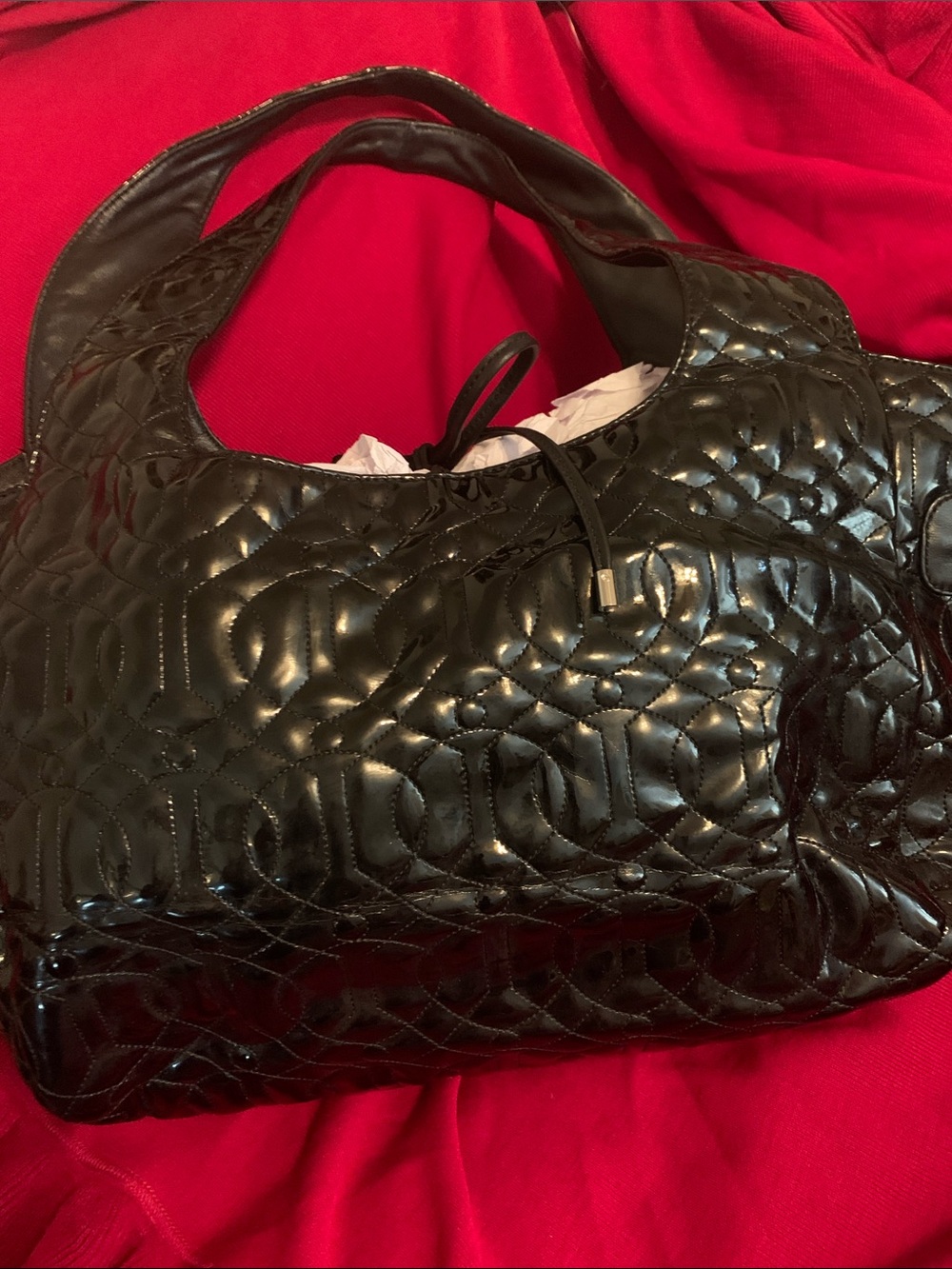 Donald J. Pliner Black Quilted Patent Shoulder Bag